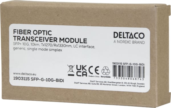 DELTACO - SFP+ transceivermodul - 10GbE - 10GBase-BX-D - LC-enkeltmodus - opp til 10 km - 1330 (TX) / 1270 (RX) nm