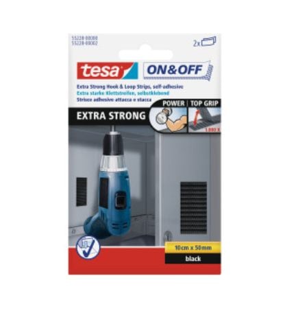 Burretape tesa Velcro sort ekstra stærk strips 50x100mm - (2 ruller pr. pakke)