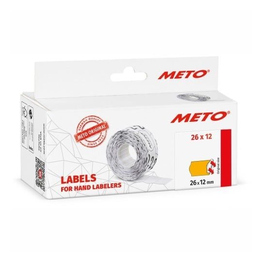 Hintalappu METO 26x12mm neonoranssi, pysyvästi liimautuva - (6 rullaa x 1 000 kpl)