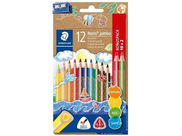 STAEDTLER Noris Club® triplus® Jumbo, FSC - ergonomisk triangulär - Bonuspaket med 10+2 st. - blandade färger