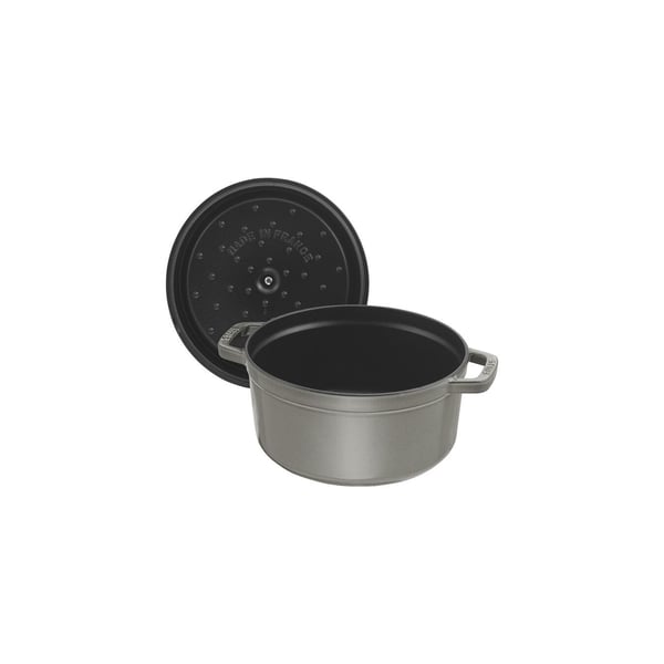 Staub La Cocotte, Stekeform, Rund, Støpejern, Keramisk, Gass, Halogen, Induksjon, Forseglet Plate, Grå, Emalje