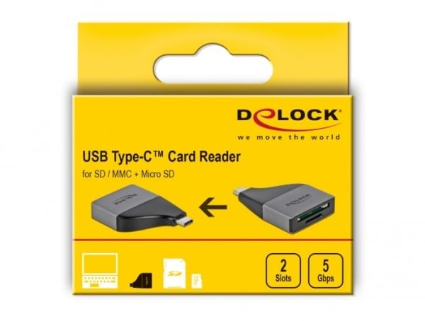 Delock - Kortleser (SD, miniSD, RS-MMC, TransFlash, microSD, SDHC, miniSDHC, microSDHC, SDHC UHS-I) - USB 3.2 Gen 1