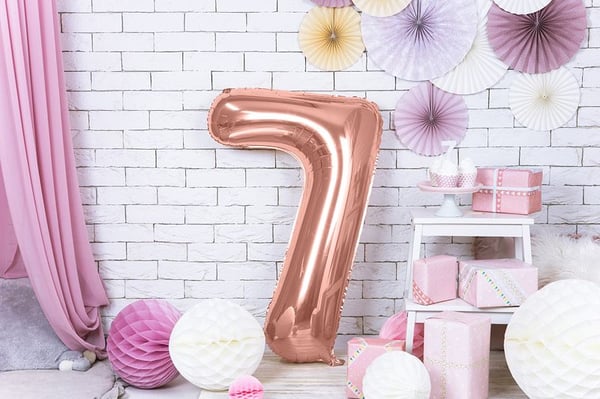PartyDeco FB1M-7-019R, Ilmapallo, Kalvo, Ruusukulta, Syntymäpäivä, Numero, Poika/tyttö
