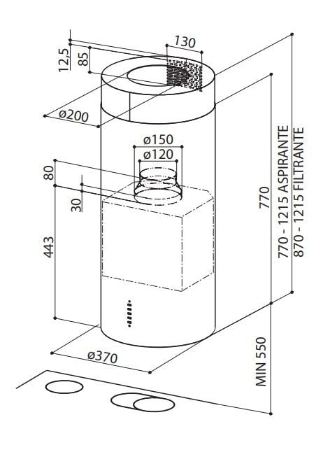 Faber Cylindra ø-avtrekksvifte 570 m³/h IS./4 EV8 X A37, 37 cm, rustfritt stål