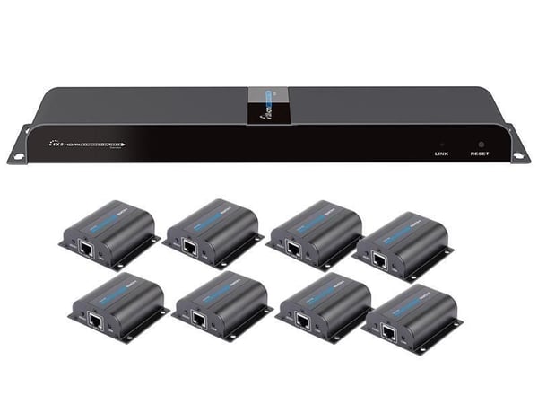 TECHly HDMI 1x8 Extender Splitter over CAT6/6a/7 50m with IR pass-back - Transmitter + 8 receivers - video/ljud/infraröd förlängare - HDMI, infrarö...