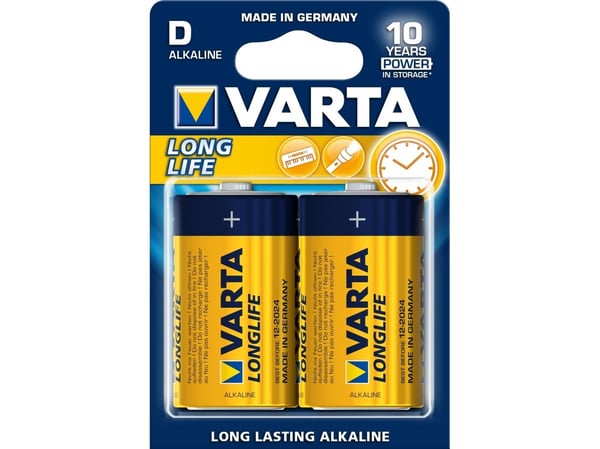Varta 4120, Kertakäyttöinen akku, D, Alkali, 1,5 V, 2 kpl, Sininen, Keltainen