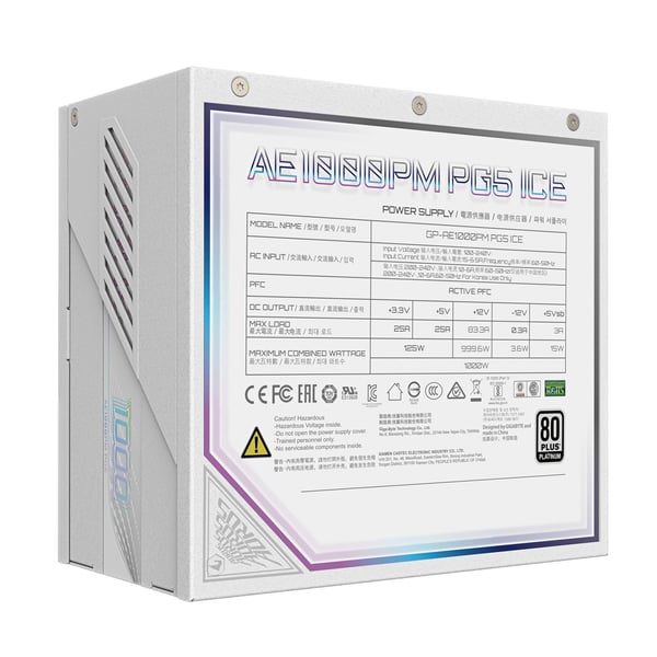 AORUS ELITE AE1000PM PG5 ICE - Strømforsyning (intern) - ATX12V 3.0/ EPS12V - 80 PLUS Platinum - AC 100-240 V - 1000 watt - aktiv PFC