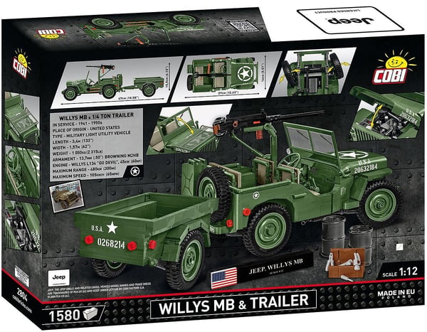 COBI Willys MB & Trailer rakennussarja, 1580 osaa, Executive Edition, 10+