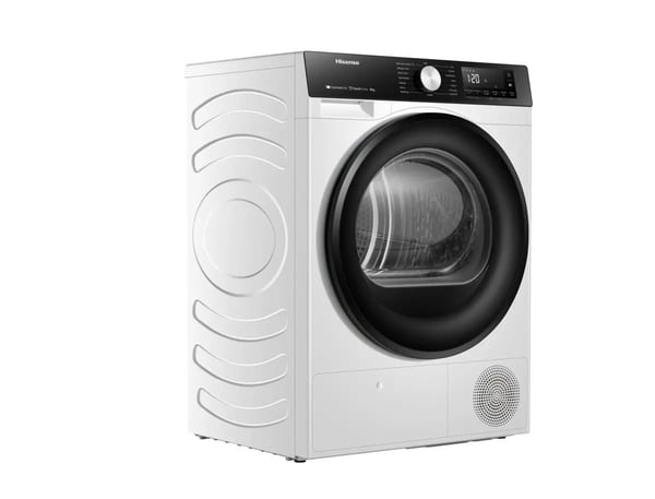 Hisense Lämpöpumppukuivausrumpu (1–8 kg), energialuokka C, Auto Dry anturit ja Quick Dry 30'' nopeampaan arjen kuivaamiseen. Twin Flow varmistaa ta...