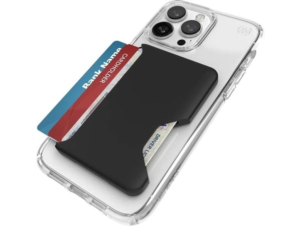 Speck - Visittkortboks for 3 kredittkort - med klikklås - MagSafe-samsvar - svart - for Apple iPhone 14, 14 Pro, 14 Pro Max, 15, 15 Pro, 15 Pro Max