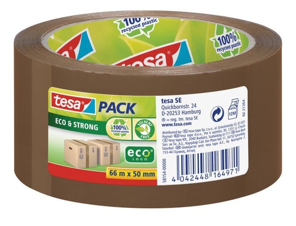 Tesapack Eco & Strong - Förpackningstejp - 50 mm x 66 m - polypropylen - genomskinlig