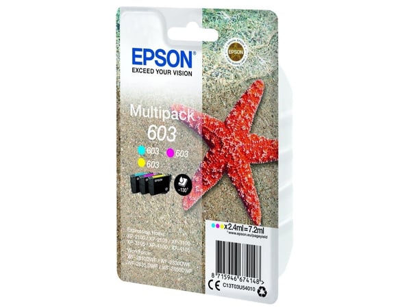 Epson Multipack 3-colours 603 Ink, Perusvärintuotto, Syaani, Magenta, Keltainen, 2,4 ml, 1 kpl, 130 sivua, Monipakkaus