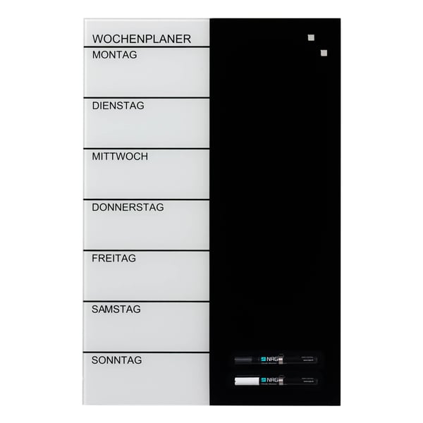 Magnetisk NAGA ugetavle i glas 40x60 cm - tysk tekst