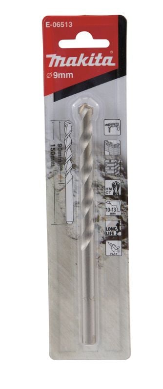 Makita E-06513, Rotasjons hammer, Hammer drill bit, Høyrehåndsrotasjon, 9 mm, 150 mm, Murstein, Murverk