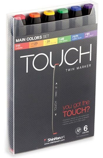 Touch Twin Marker, 6 st basfärger, rund + kantig spets – perfekt för Cozy Coloring Touch Twin Marker, 6 st basfärger, rund + kantig spets – perfekt för Cozy Coloring