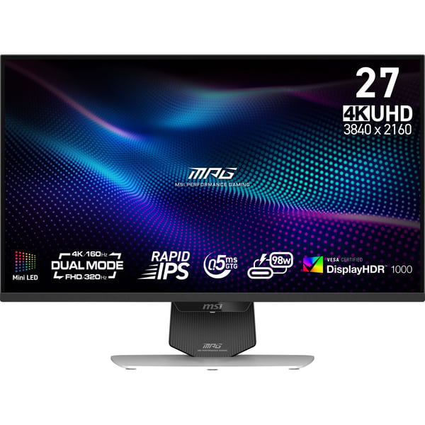 MSI MPG 274URDFWDE E16M pelinäyttö 27" 4K 160 Hz Rapid IPS, valkoinen/musta