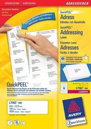 Adresseetiketter Avery Zweckform L7261-100 hvid 99,1x33,9 mm - (16 stk. x 100 ark)
