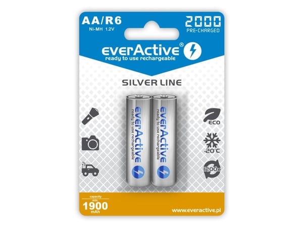 Everactive EVHRL6-2000, Oppladbart batteri, AA, Nikkelmetallhydrid (NiMH), 1,2 V, 2 stykker, 2000 mAh