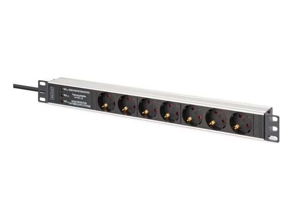 Digitus DN-95441, 1U, Horisontal/vertikal, Syntetisk ABS, Aluminium, Sort, Sølv, Sort, 7 AC stikkontakt(er)