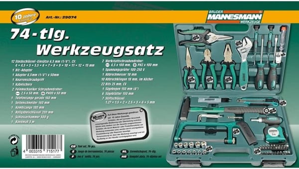 Brüder Mannesmann M29074 Tee-se-itse-työkalusarja Kotelossa