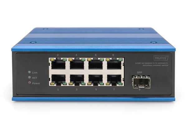 DIGITUS - Switch - industriell - ikke-styrt - 8 x 10/100 + 1 x Fast Ethernet SFP (uplink) - DIN-skinnemonterbar