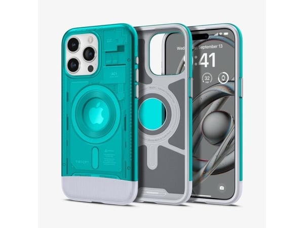 Spigen Classic C1 MagFit, Mobilskal, Apple, iPhone 15 Pro, 15,5 cm (6.1"), Blå