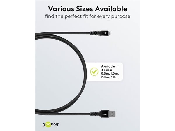 Goobay 74503, 1 m, Lightning, USB A, urosliitin, urosliitin, musta