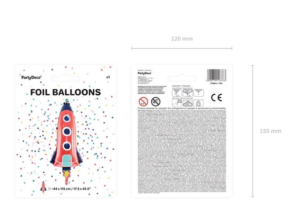 PartyDeco Rocket, Toy balloon, Assorterte farger, Rocket, 1150 mm, 440 mm, 50 stykker
