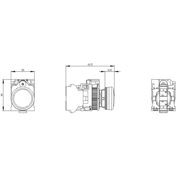 Siemens 3SU1103-6AA20-3AA0 merkkivalo, 1 kpl, punainen, IP67, IP69K, 42 g, 120 mm, 40 mm, 30 mm