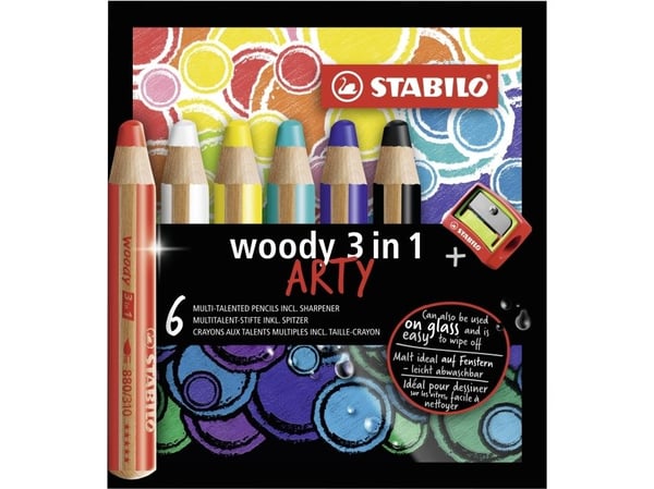 STABILO woody 3 in 1 ARTY, Monivärinen, 6 kpl