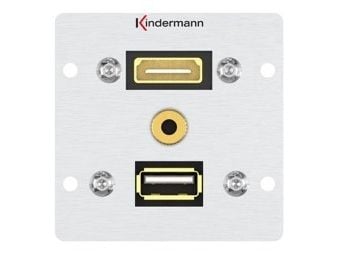 Kindermann 7444000547, HDMI + USB A + 3.5mm, 1 moduuli(a), Alumiini, Alumiini, 50 mm, 5,8 cm