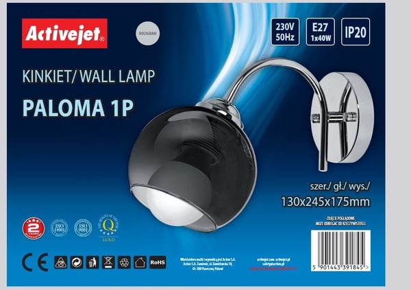 Activejet , Pinta, Pyöreä, 1 lamppu(a), E27, IP20, Hopea