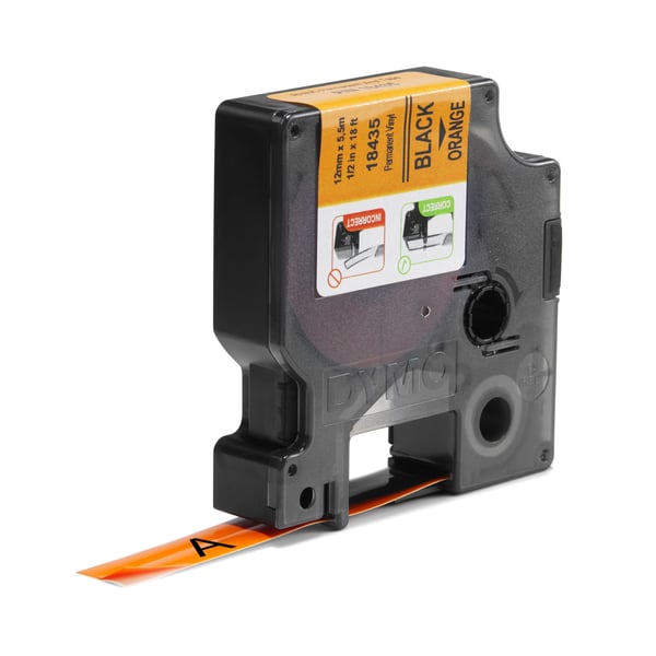 DYMO - Självhäftande - svart på orange - Rulle (1,2 cm x 5,5 m) 1 rulle (rullar) vinyl - för Rhino 4200, 6000, 6000 Hard Case Kit; RhinoPRO 1000, 3...