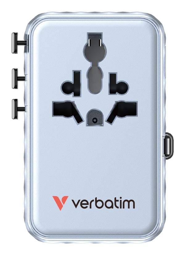 Verbatim 30192 reiseadapter 100 W GaN III, 5 USB-porter, blå