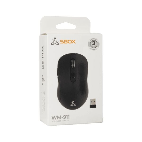 SBOX WM-911B, Molempikätinen, Optinen, Langaton RF, 1600 DPI, Musta