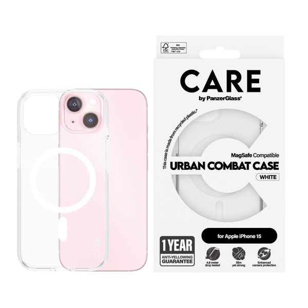 CARE by PanzerGlass Flagship Case Transparent Urban Combat m. Weiß MagSafe iPhone 15