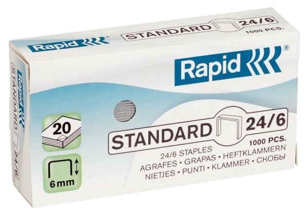 Rapid Standart - Stifter - 24/6 - 6 mm - forsinket - pakke av 1000 - for Rapid F16; Economy 20EX; Fashion F10, F15, FM32; Supreme S17, S27, S30