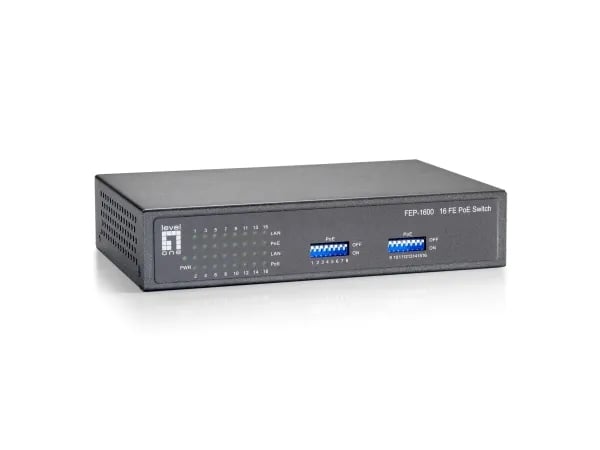 LevelOne FEP-1600W90, Fast Ethernet (10/100), Täysin kaksipuolinen, Power over Ethernet -tuki, Seinäkiinnitteinen