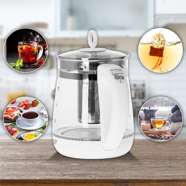 Adler AD 1299, 1,5 L, 1850 W, Hvit, Glass, Justerbar termostat, Vannmåler