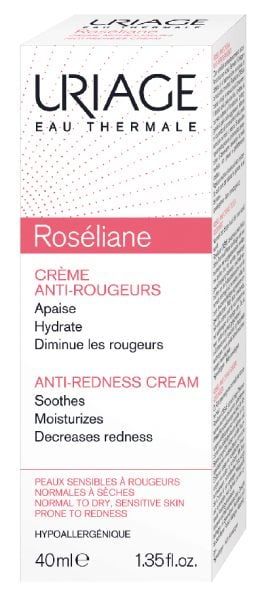 Uriage Roséliane Anti-Redness Cream, Dag- og nattkrem, Kvinner, Sensitiv Hud, Ansikt, Motvirker rødhet, Fuktighets krem, Reparering, Mykgjører, Ber...