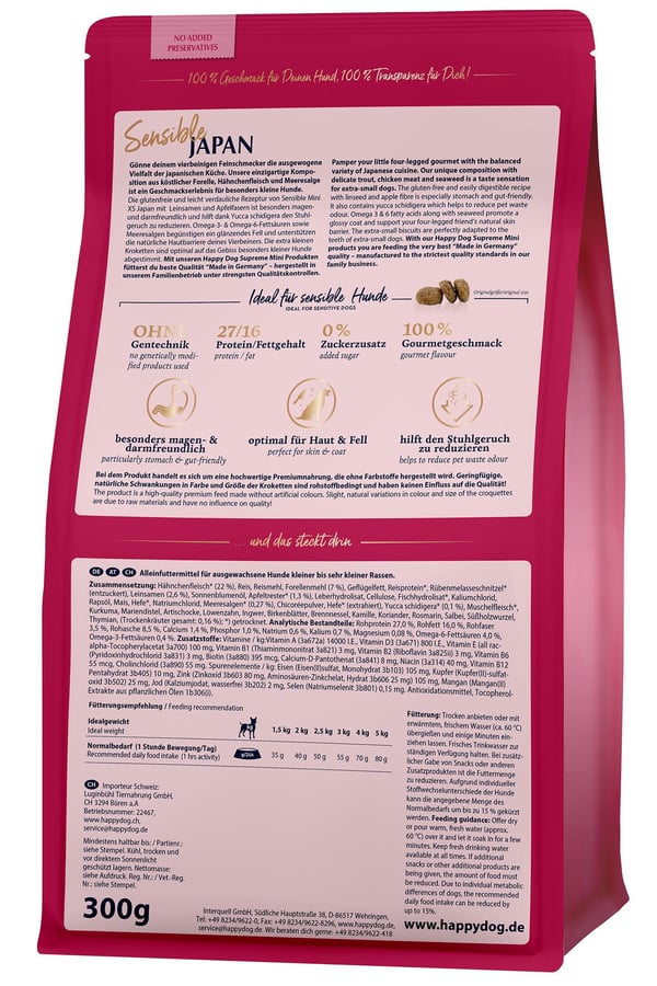 Happy Dog Mini XS Japan, Voksen, Alle hunderaser, Kylling, Ørret, 300 g, Glutenfri