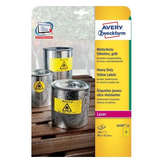 Etiket Avery Zweckform L6107-20 stærk gul 99,1x42,3 mm - (20 ark x 12 stk.)