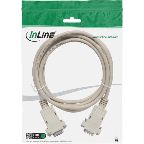 InLine® Nullmodemkabel, 9pin uttag / uttag 2m, klippt
