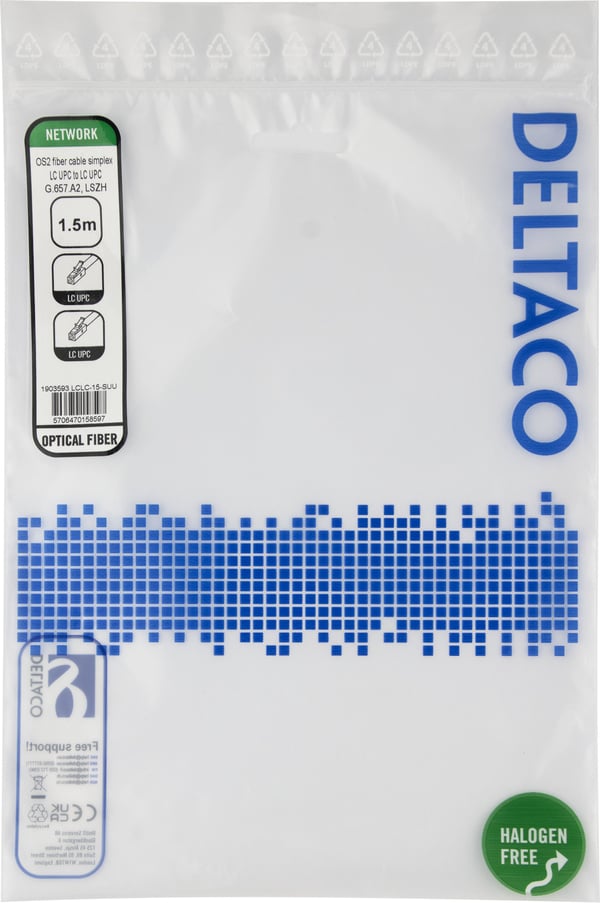 OS2 Fiberkabel, LC - LC, simplex, UPC/UPC, 1,5m