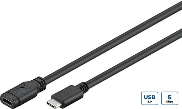 MicroConnect - USB-förlängningskabel - USB-C (hane) rak till USB-C (hona) rak - USB 3.2 Gen 1 - 50 cm - svart, silver