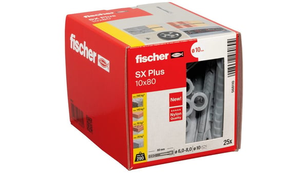 Fischer 568110, Ekspansjonsanker, Lettbetong, Murstein, Betong, Gipsfiberplate, Murverk, Nylon, Tyskland, 1 cm, 80 mm