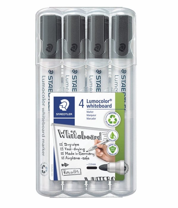 Valkotaulutussi STAEDTLER Lumocolor® 351, musta, pyöreä, 2 mm - 4 kpl laatikossa.
