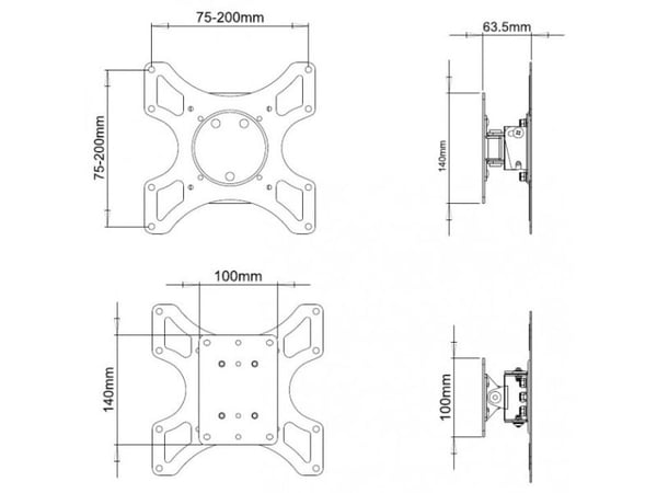 Techly ICA-LCD 2900B, 48,3 cm (19"), 94 cm (37"), 75 x 75 mm, 200 x 200 mm, -12 - 0°, Svart