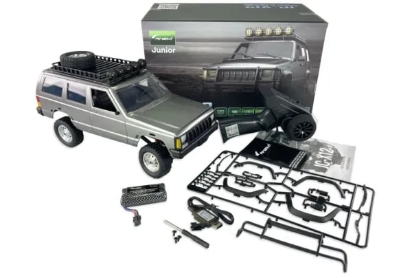 Amewi JC-X12 Scale Silver Brushed 1:12 RC-malliauto sähköinen maastoauto neliveto (4WD) RtR 2.4 GHz Sis. akku ja laturi (22634)
