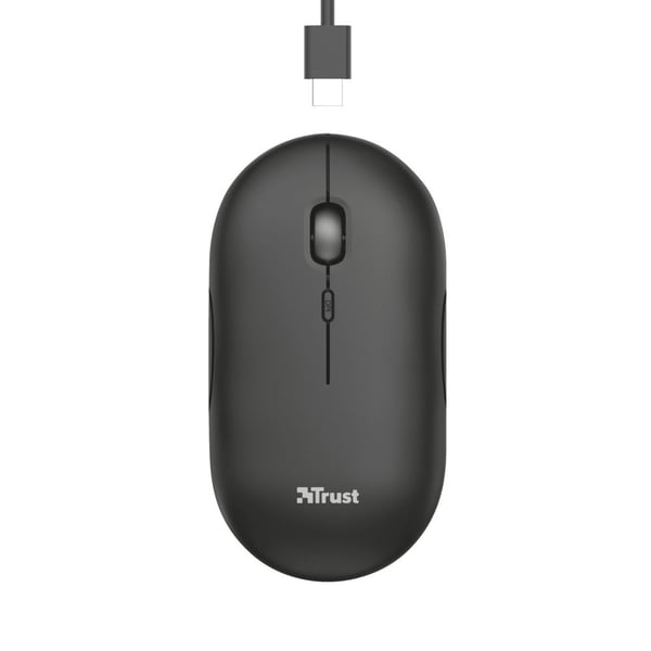 Trust Puck - Mus - höger- och vänsterhänta - optisk - 4 knappar - trådlös - Bluetooth, 2.4 GHz - trådlös USB-mottagare - svart